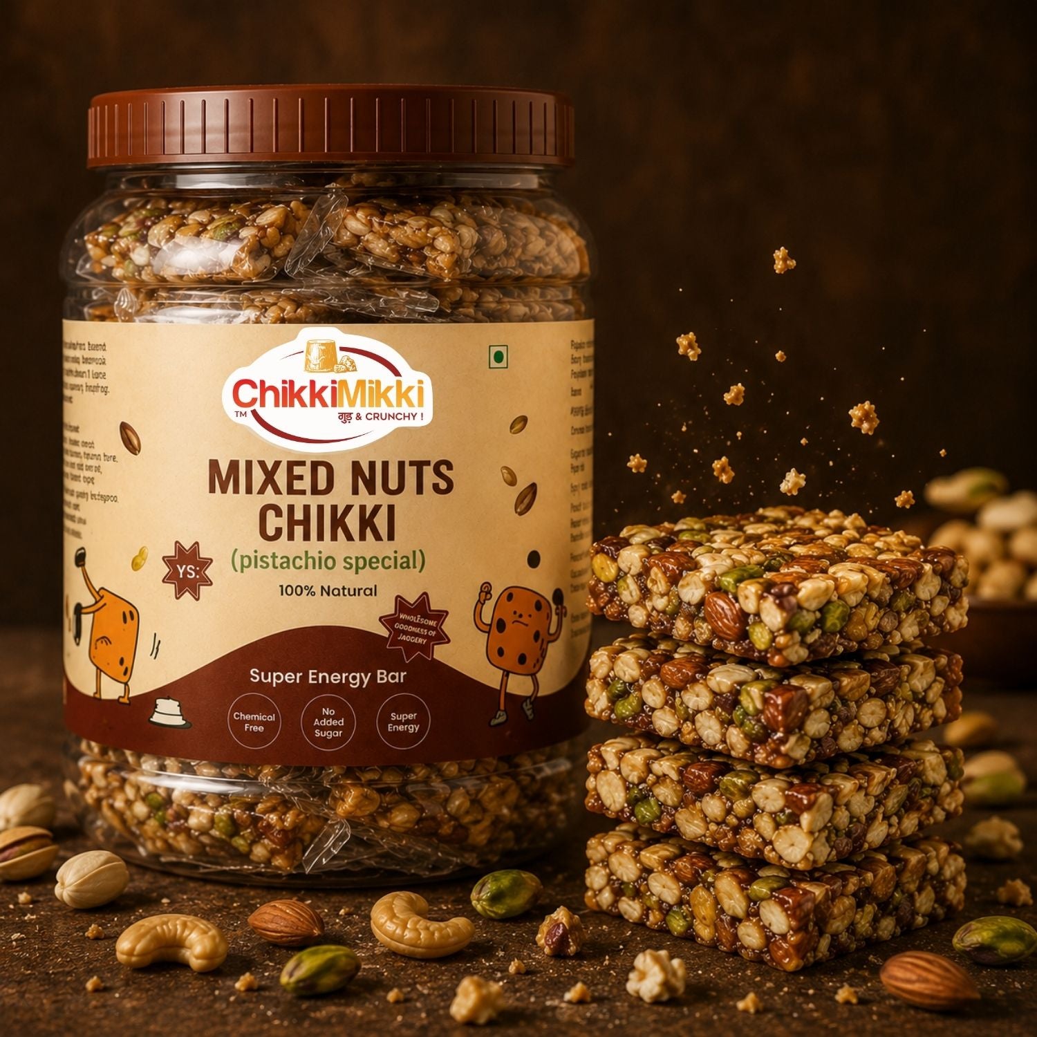 Mixed nuts chikki (Pistachio special) - 60 grams